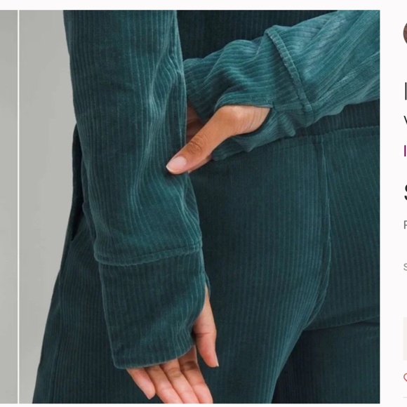 Lululemon Scuba Track Jacket Velvet Cord - Storm Teal - Size 8 - Picture 3 of 12